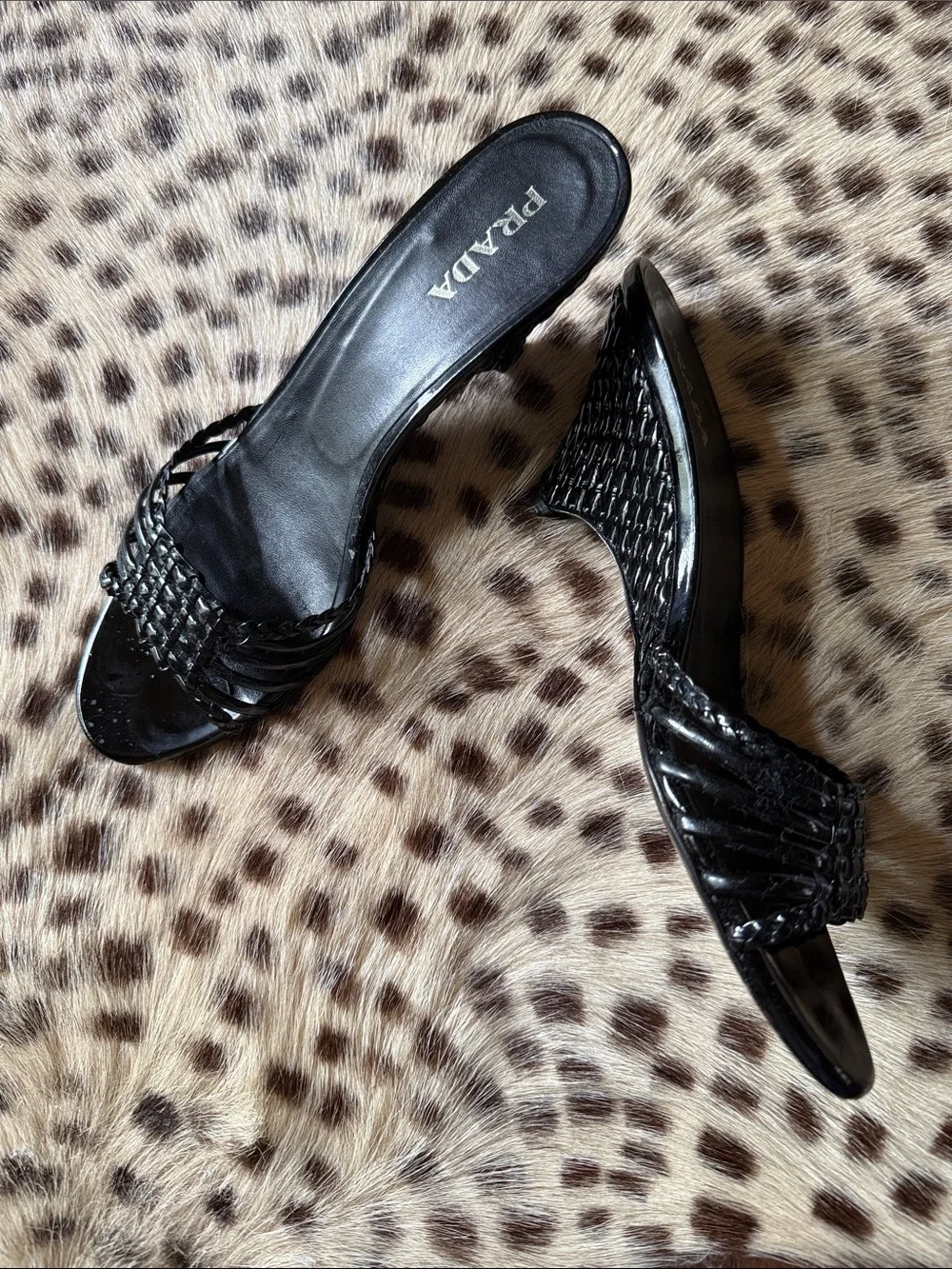Prada Vernice Glamour Nero Wedge Sandal